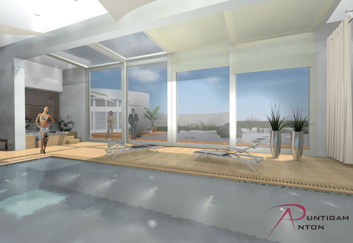 OBJEKT - Privater Wellnessbereich mit Indoor-Pool und Schwimmbiotop - Visualisiert für FOKURA Luxury Interior